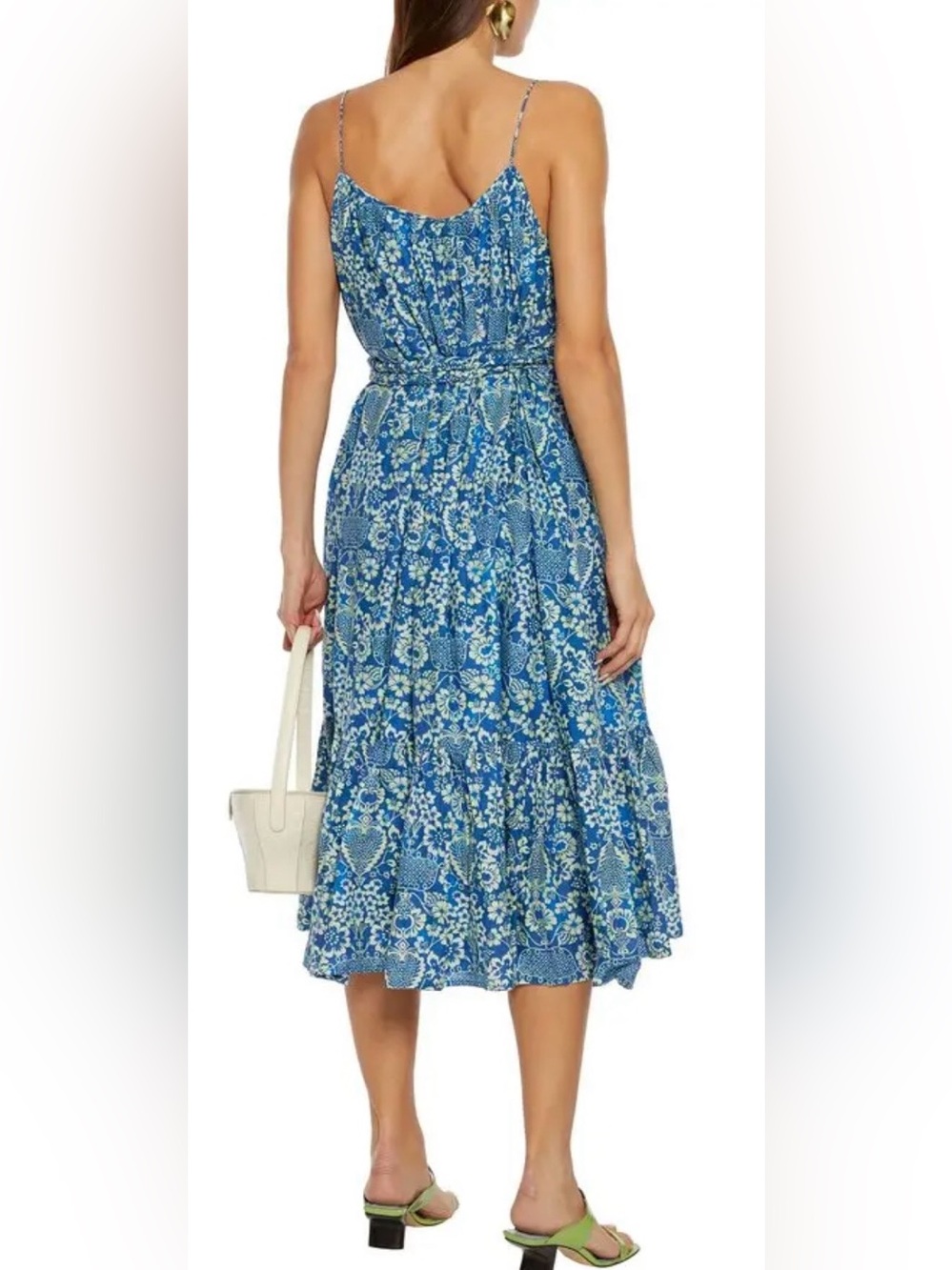 RHODE Lea Belted Blue and Cream Floral Cotton-Poplin Midi Dress XS - Picture 2 of 12